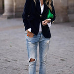 Women's Velvet Blazer Structured Shoulders Slim Fit Gold-Tone Buttons Office Workwear - Victrafia