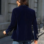 Women's Velvet Blazer Structured Shoulders Slim Fit Gold-Tone Buttons Office Workwear - Victrafia