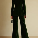 Women's Velvet Blazer Wide-Leg Pants Suit Set Notched Lapel Two-Piece Formal Evening - Victrafia