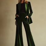 Women's Velvet Blazer Wide-Leg Pants Suit Set Notched Lapel Two-Piece Formal Evening - Victrafia