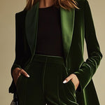 Women's Velvet Blazer Wide-Leg Pants Suit Set Notched Lapel Two-Piece Formal Evening - Victrafia