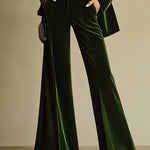 Women's Velvet Blazer Wide-Leg Pants Suit Set Notched Lapel Two-Piece Formal Evening - Victrafia