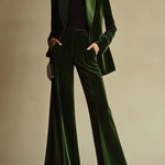 Women's Velvet Blazer Wide-Leg Pants Suit Set Notched Lapel Two-Piece Formal Evening - Victrafia