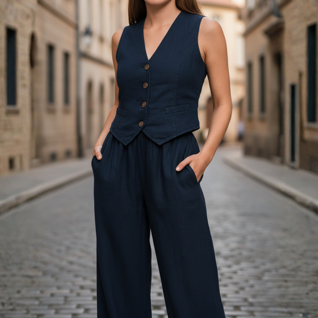 Women's Vest and Wide-Leg Pants Suit Set Two-Piece Business Casual Office Workwear - Victrafia