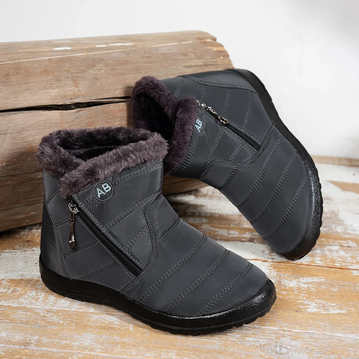 Women's Waterproof Snow Boots Faux Fur Lined Side Zipper Ankle Winter Boots - Victrafia