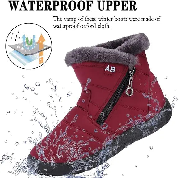 Women's Waterproof Snow Boots Faux Fur Lined Side Zipper Ankle Winter Boots - Victrafia