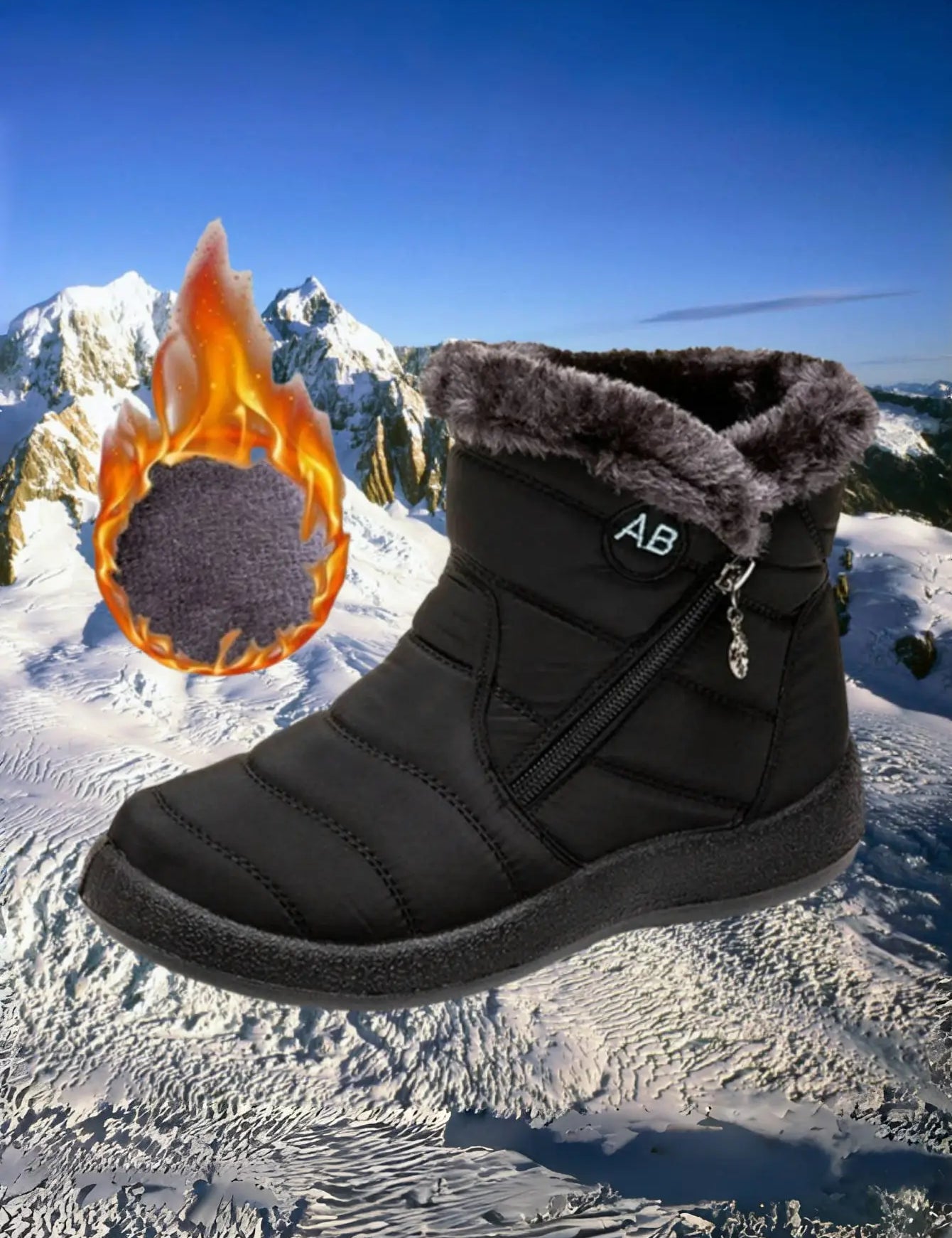 Women's Waterproof Snow Boots Faux Fur Lined Side Zipper Ankle Winter Boots - Victrafia