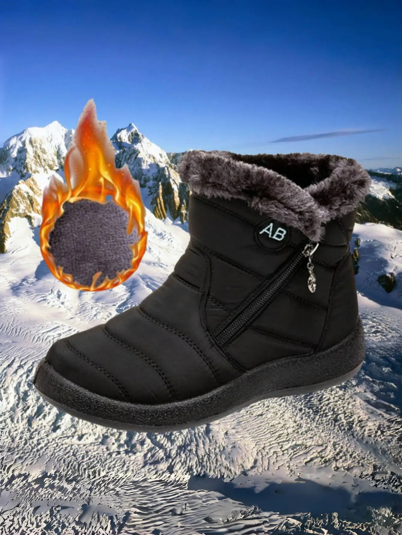 Women's Waterproof Snow Boots Faux Fur Lined Side Zipper Ankle Winter Boots - Victrafia
