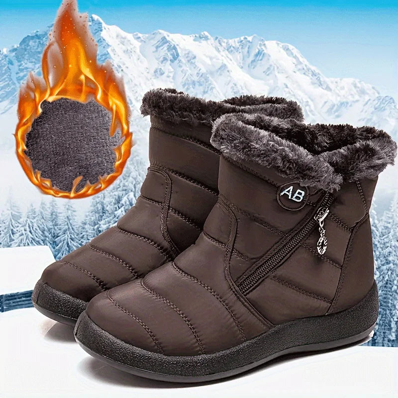 Women's Waterproof Snow Boots Faux Fur Lined Side Zipper Ankle Winter Boots - Victrafia