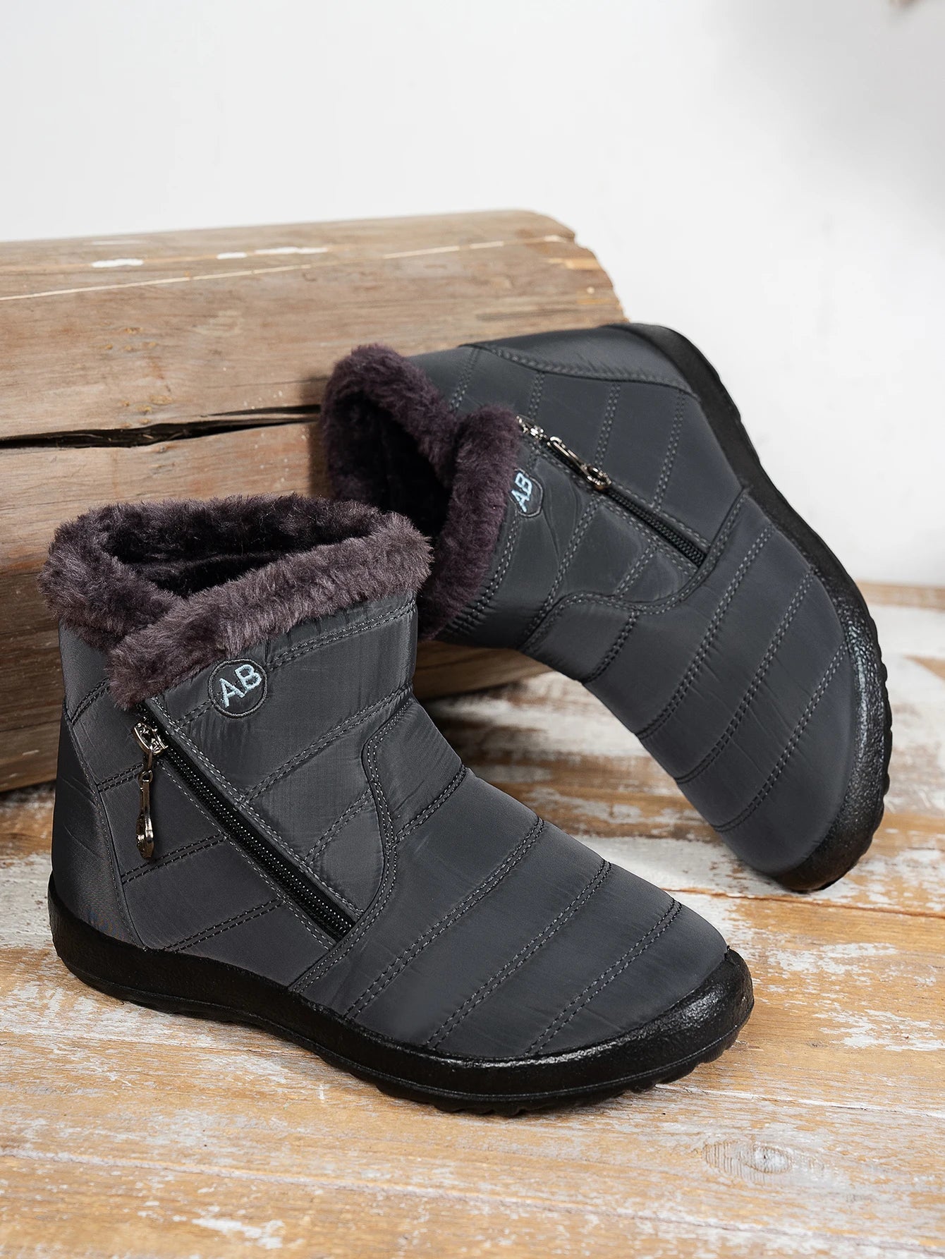 Women's Waterproof Snow Boots Faux Fur Lined Side Zipper Ankle Winter Boots - Victrafia