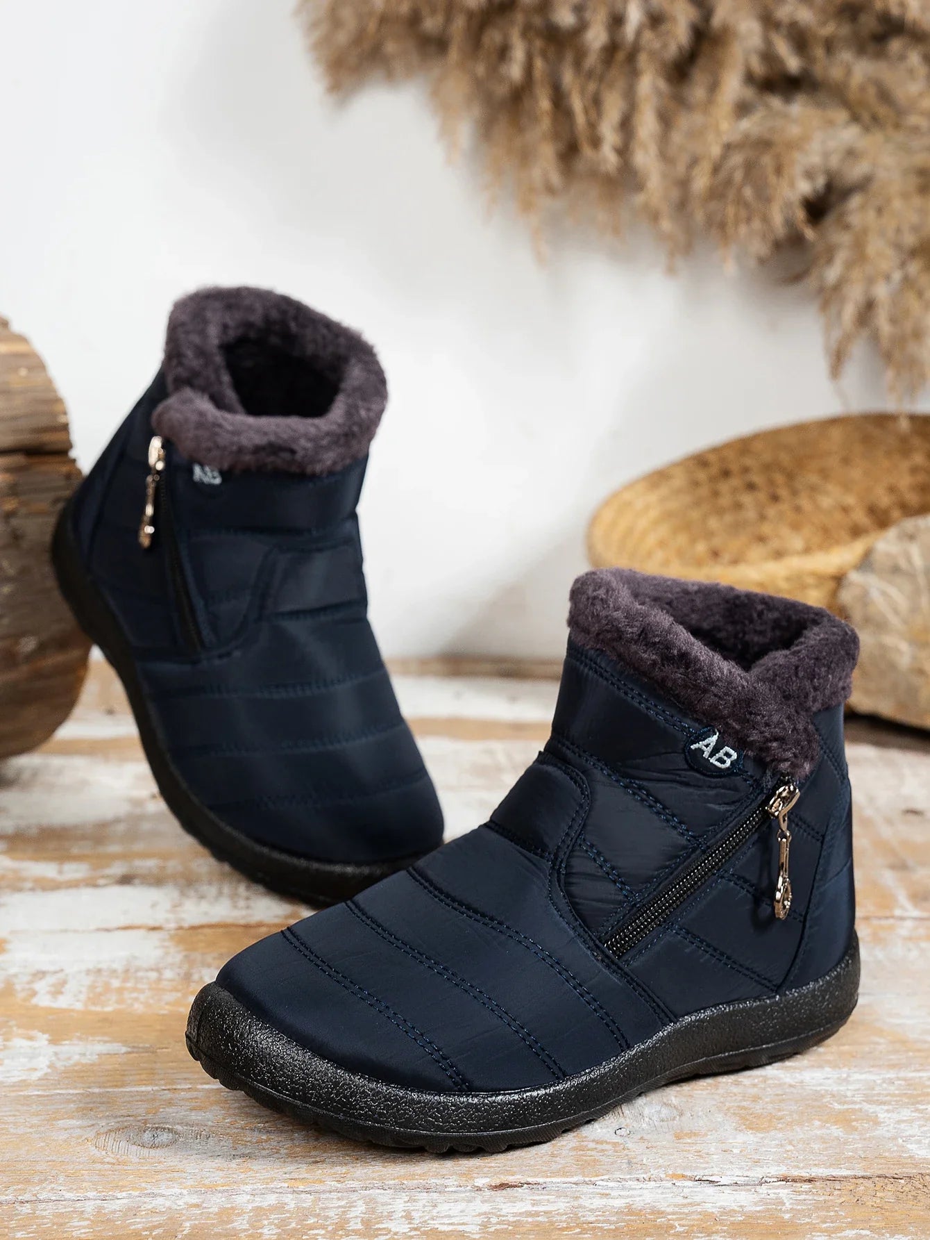 Women's Waterproof Snow Boots Faux Fur Lined Side Zipper Ankle Winter Boots - Victrafia