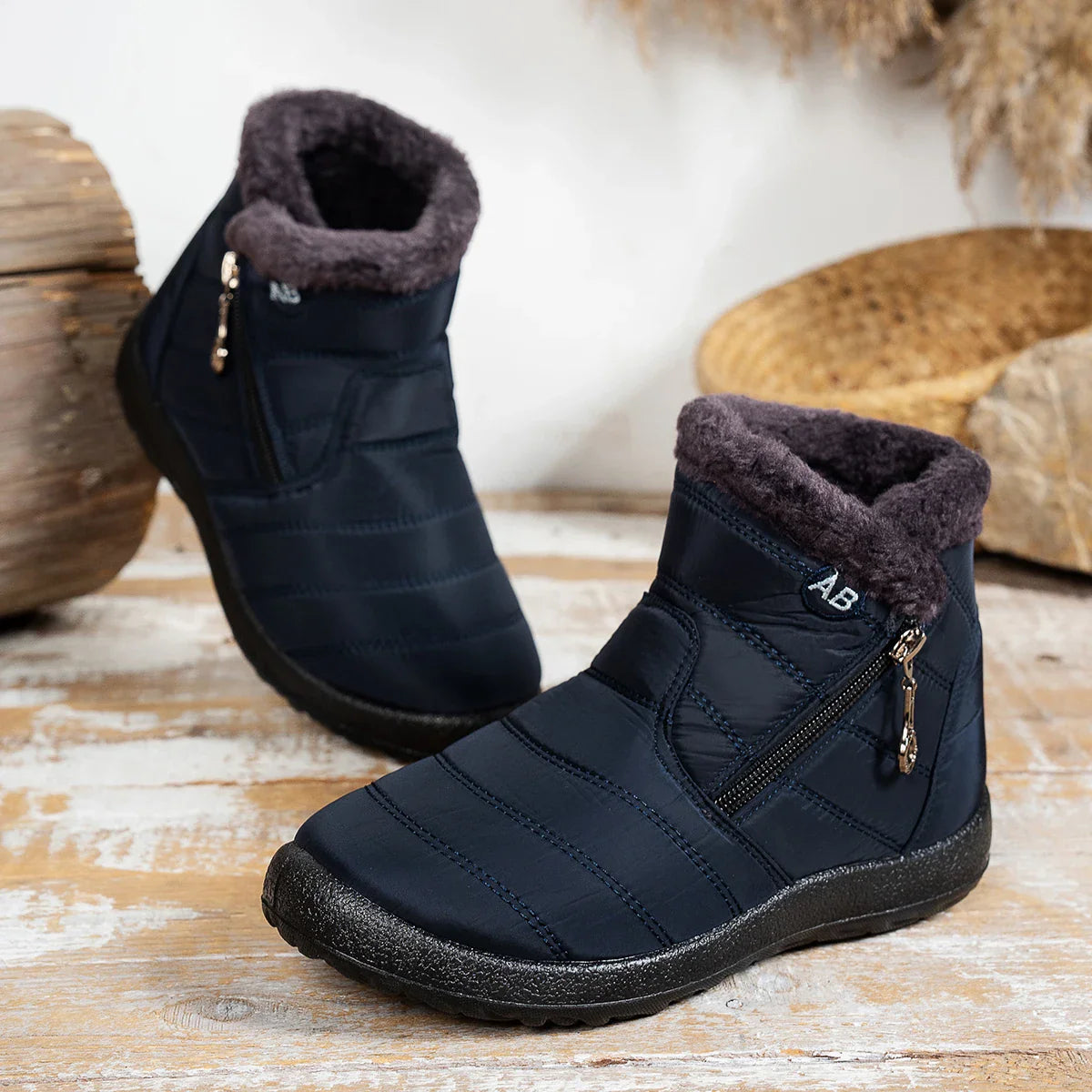 Women's Waterproof Snow Boots Faux Fur Lined Side Zipper Ankle Winter Boots - Victrafia