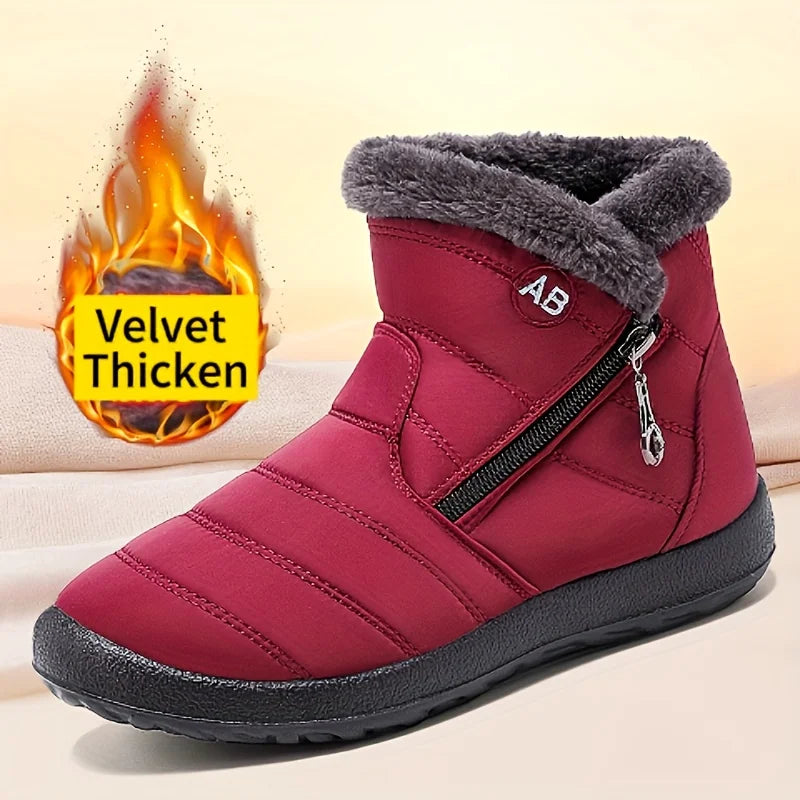Women's Waterproof Snow Boots Faux Fur Lined Side Zipper Ankle Winter Boots - Victrafia