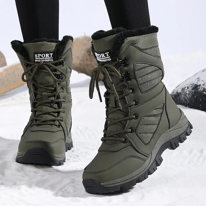 Women's Waterproof Snow Boots Lace-Up Mid-Calf Winter Hiking Insulated Faux Fur - Victrafia