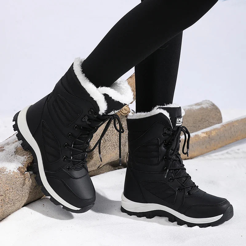 Women's Waterproof Snow Boots Lace-Up Mid-Calf Winter Hiking Insulated Faux Fur - Victrafia