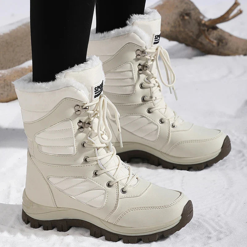 Women's Waterproof Snow Boots Lace-Up Mid-Calf Winter Hiking Insulated Faux Fur - Victrafia