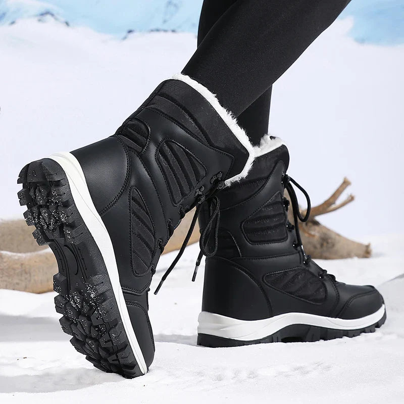 Women's Waterproof Snow Boots Lace-Up Mid-Calf Winter Hiking Insulated Faux Fur - Victrafia