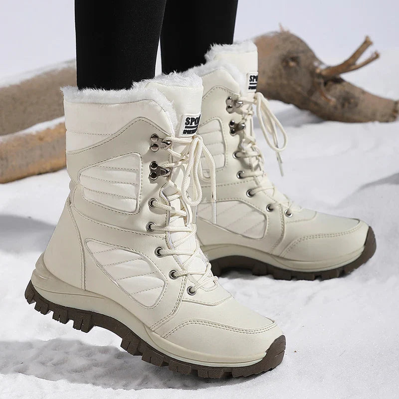Women's Waterproof Snow Boots Lace-Up Mid-Calf Winter Hiking Insulated Faux Fur - Victrafia
