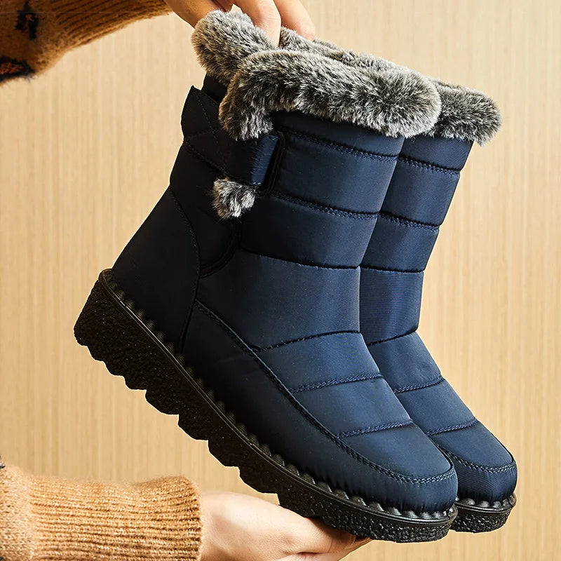 Women's Waterproof Snow Boots Mid-Calf Fur Lined Slip-On Winter Boots - Victrafia