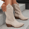 Women's Western Cowboy Boots Mid-Calf Perforated Block Heel Side Zip - Victrafia