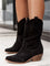 Women's Western Cowboy Boots Mid-Calf Perforated Block Heel Side Zip - Victrafia
