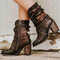 Women's Western Cowgirl Boots Mid-Calf Block Heel Buckle Strap Side Zip - Victrafia