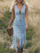 Women's Western Fringe Midi Dress Long Sleeve Zipper Lapel Cowgirl Tassel Vintage - Victrafia