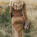 Women's Western Fringe Tassel Midi Dress Long Sleeve Zipper Belted Cowgirl Country Concert Festival - Victrafia