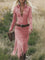Women's Western Fringe Tassel Midi Dress Long Sleeve Zipper Belted Cowgirl Country Concert Festival - Victrafia