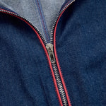 Women's Wide-Leg Denim Jumpsuit Long Sleeve Zip-Front Red Topstitching Retro Casual - Victrafia