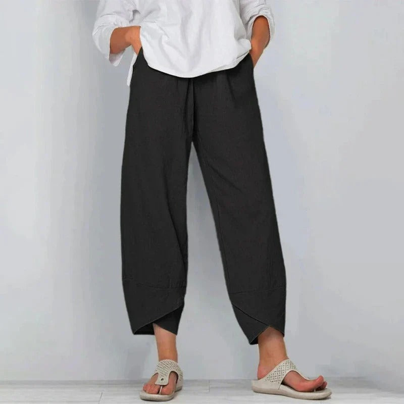 Women's Wide Leg Linen Pants Cross-Hem Lantern Trousers Casual Summer - Victrafia