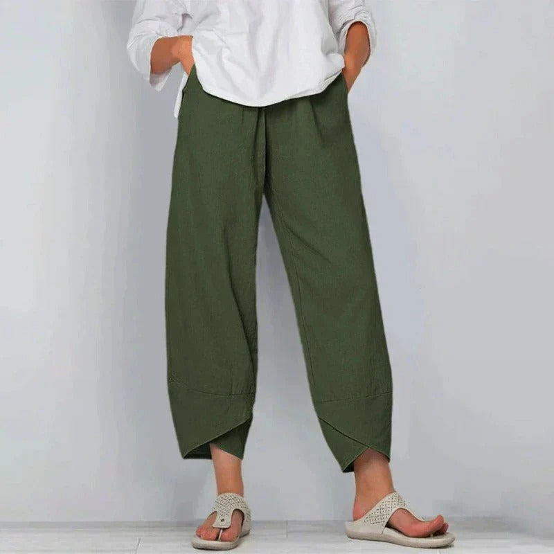 Women's Wide Leg Linen Pants Cross-Hem Lantern Trousers Casual Summer - Victrafia