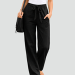 Women's Wide Leg Linen Pants Drawstring Waist Casual Summer Flowy Trousers - Victrafia