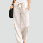 Women's Wide Leg Linen Pants Drawstring Waist Casual Summer Flowy Trousers - Victrafia