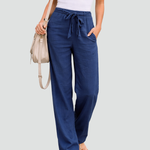 Women's Wide Leg Linen Pants Drawstring Waist Casual Summer Flowy Trousers - Victrafia