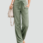 Women's Wide Leg Linen Pants Drawstring Waist Casual Summer Flowy Trousers - Victrafia