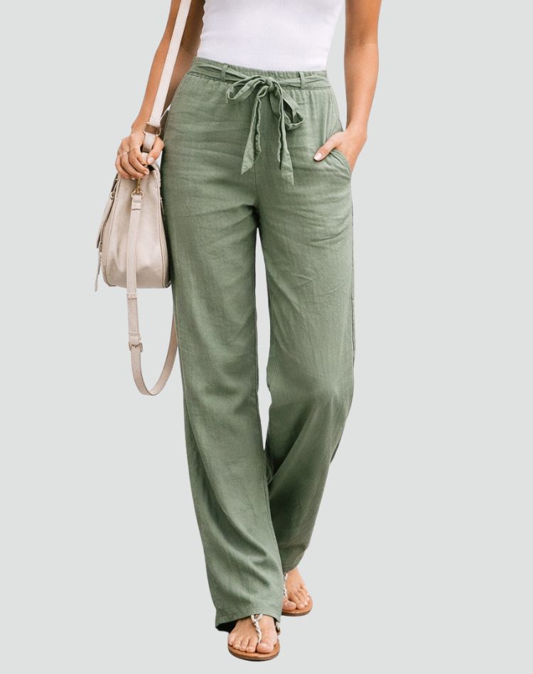 Women's Wide Leg Linen Pants Drawstring Waist Casual Summer Flowy Trousers - Victrafia