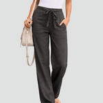 Women's Wide Leg Linen Pants Drawstring Waist Casual Summer Flowy Trousers - Victrafia