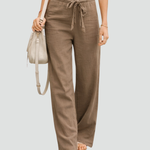 Women's Wide Leg Linen Pants Drawstring Waist Casual Summer Flowy Trousers - Victrafia