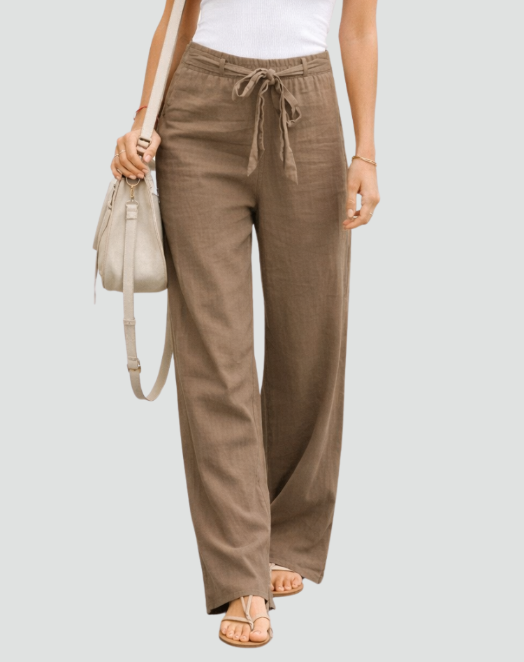 Women's Wide Leg Linen Pants Drawstring Waist Casual Summer Flowy Trousers - Victrafia