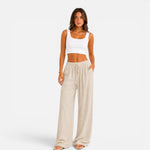 Women's Wide Leg Pants Elastic Waist Drawstring Flowy Casual Summer Beach - Victrafia