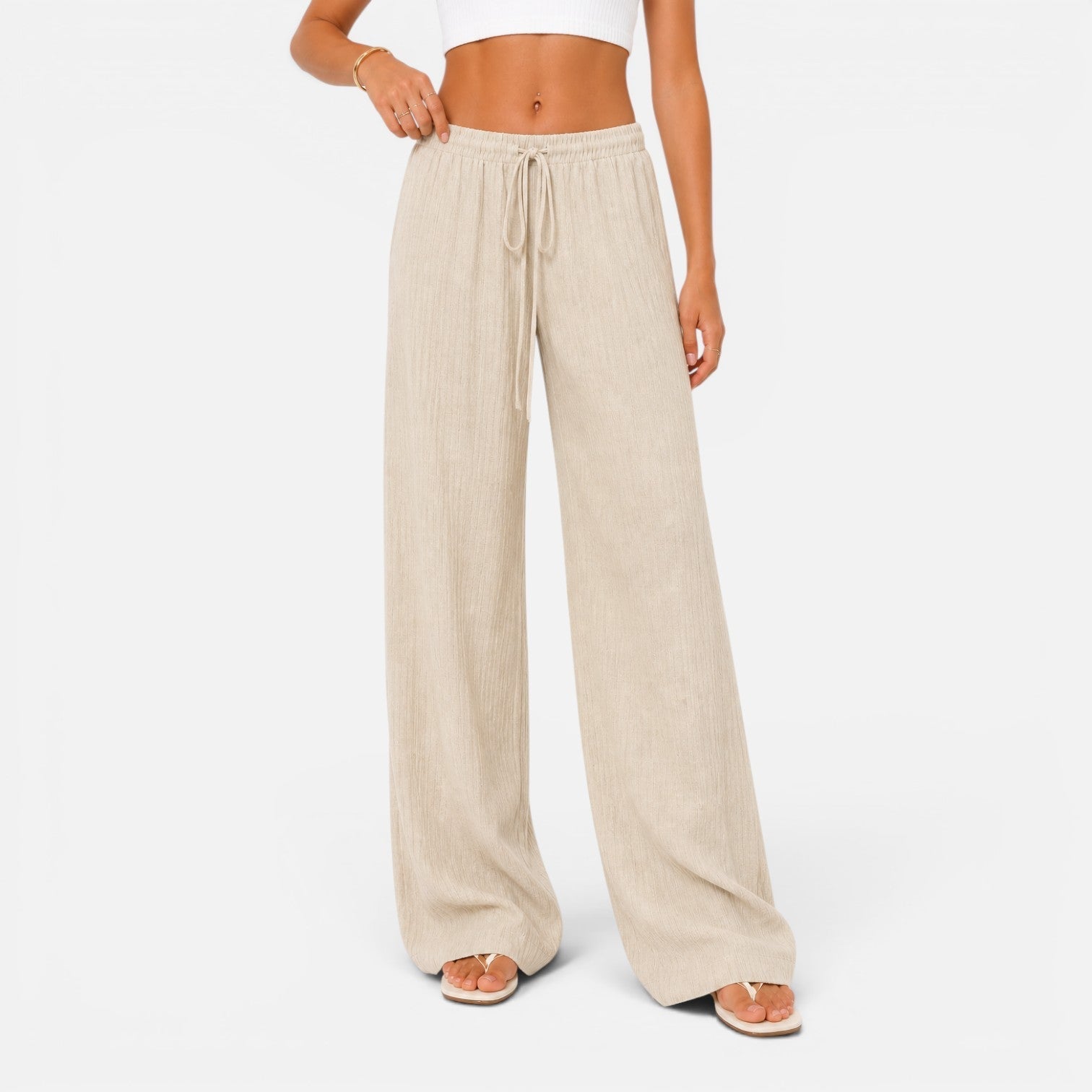 Women's Wide Leg Pants Elastic Waist Drawstring Flowy Casual Summer Beach - Victrafia