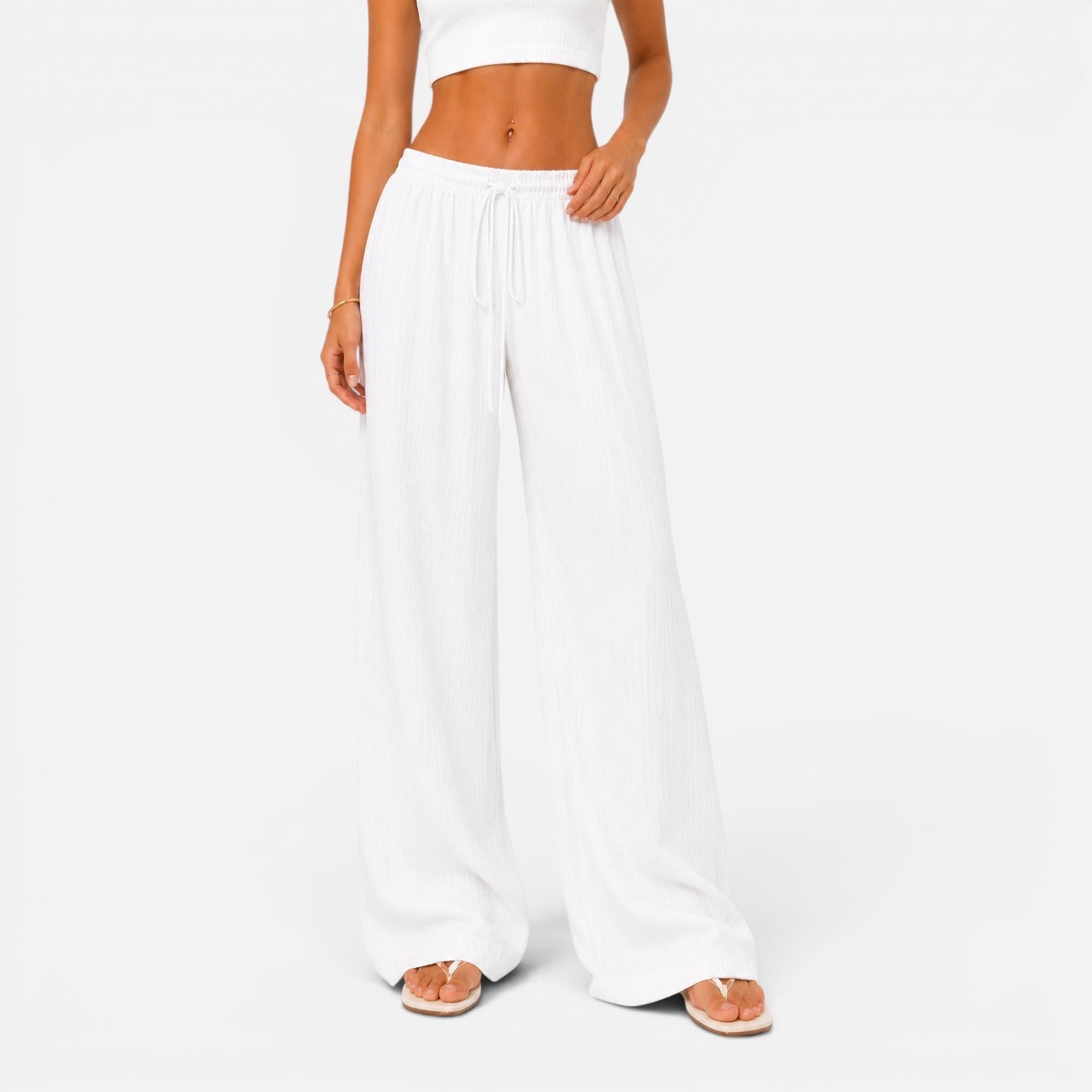 Women's Wide Leg Pants Elastic Waist Drawstring Flowy Casual Summer Beach - Victrafia
