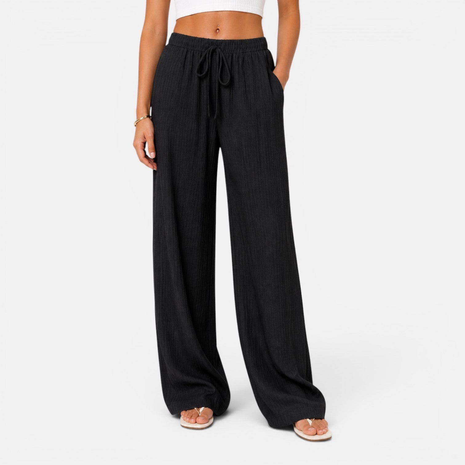 Women's Wide Leg Pants Elastic Waist Drawstring Flowy Casual Summer Beach - Victrafia