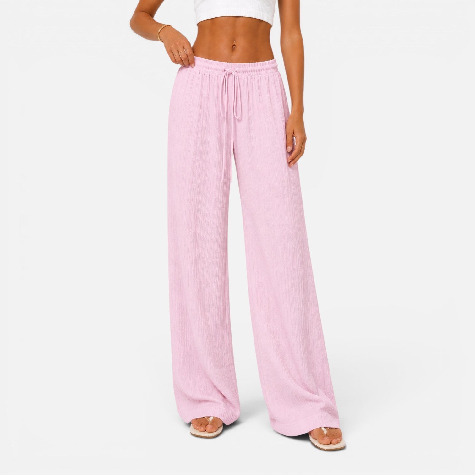 Women's Wide Leg Pants Elastic Waist Drawstring Flowy Casual Summer Beach - Victrafia