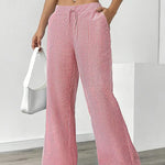 Women's Wide Leg Striped Pants Drawstring Casual Summer Flowy Trousers - Victrafia