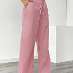 Women's Wide Leg Striped Pants Drawstring Casual Summer Flowy Trousers - Victrafia