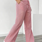 Women's Wide Leg Striped Pants Drawstring Casual Summer Flowy Trousers - Victrafia
