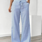 Women's Wide Leg Striped Pants Drawstring Casual Summer Flowy Trousers - Victrafia