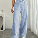 Women's Wide Leg Striped Pants Drawstring Casual Summer Flowy Trousers - Victrafia